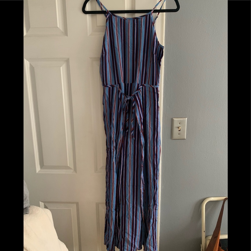 Blue with multi stripe jumpsuit